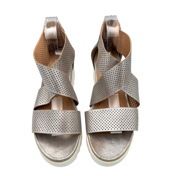 Steven Steve Madden Natural Comfort Klein Silver Leather Perforated Wedge Sandal - Picture 2 of 11
